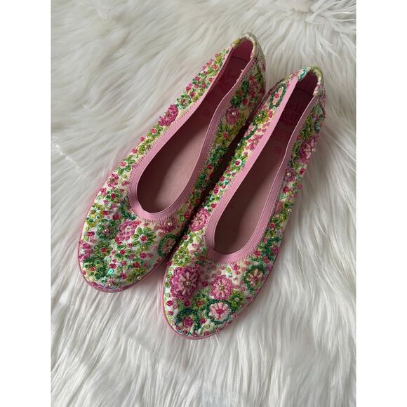 Unique Women's Lelli Kelly Floral Beaded Slip-On Low Heel Shoes- Size 38 (US 7.5 - Picture 3 of 11
